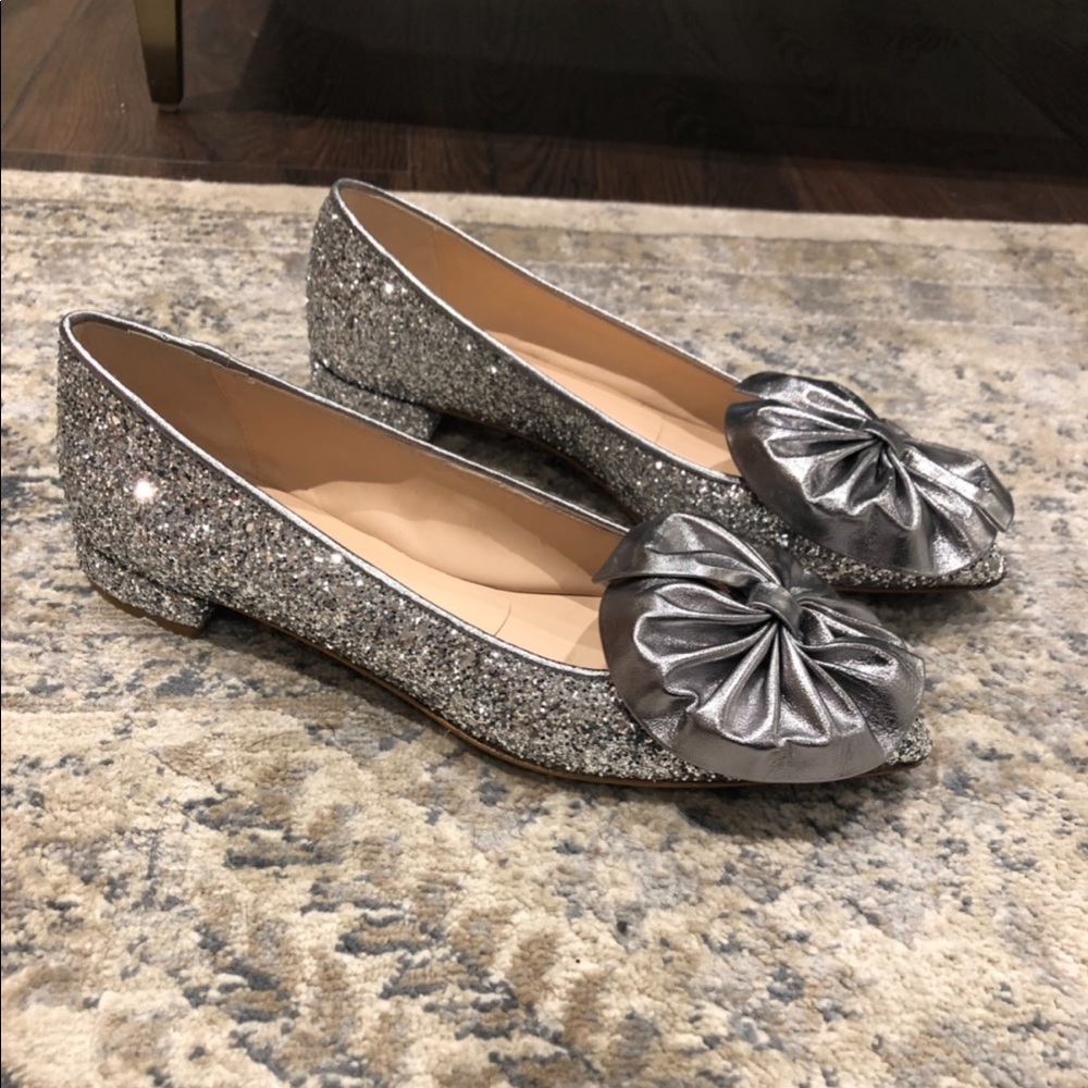 Maristella Bianco silver glitter flat NWT